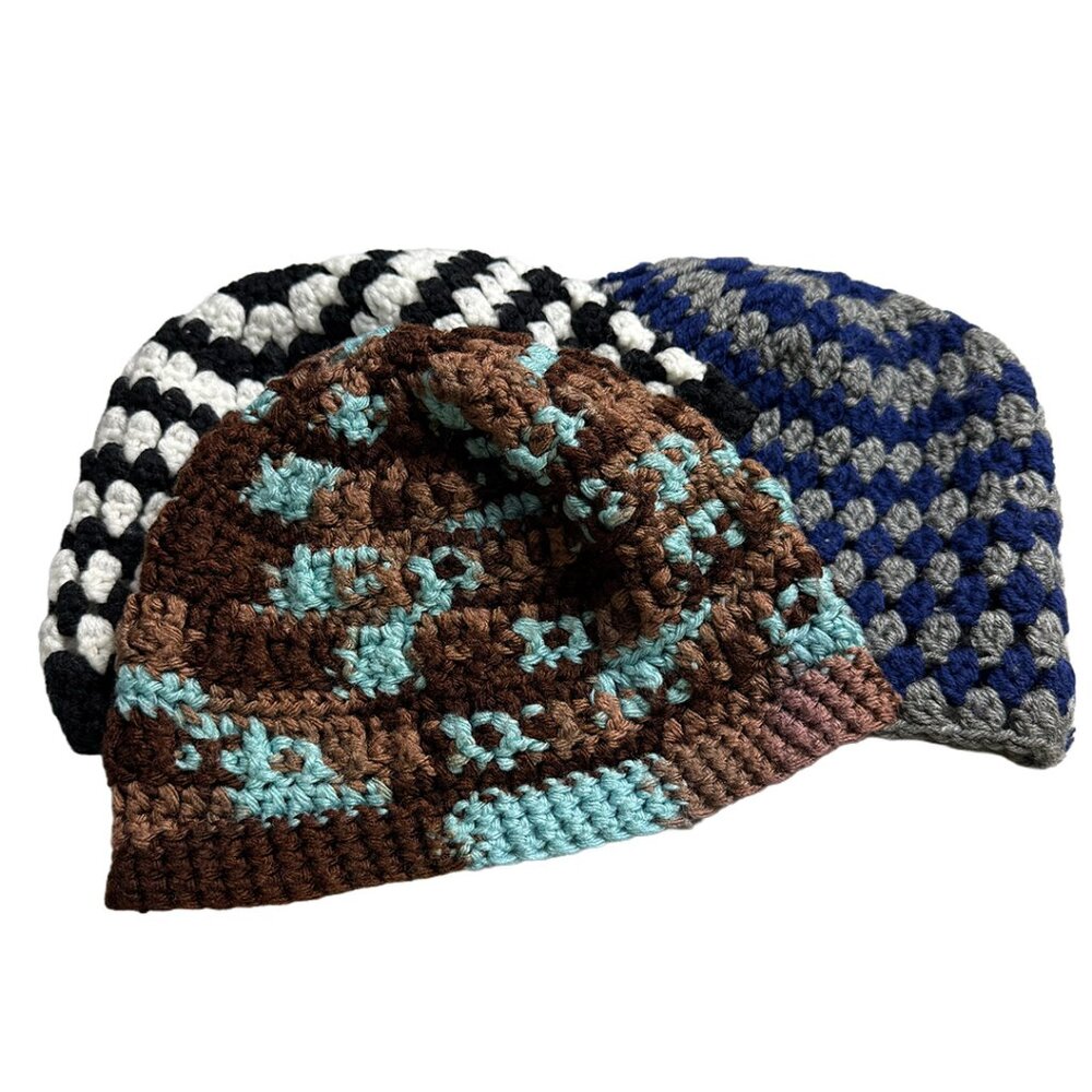 Set of Three Handmade Crochet Beanies Stripe Multicolor
